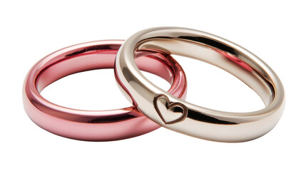 Two wedding rings with heart shape, symbolizing love and commitment