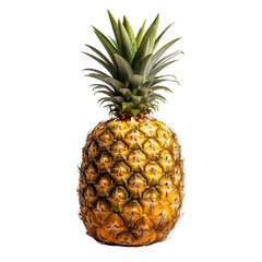 Fototapeta premium Fresh pineapple with vibrant yellow skin and green spiky leaves, perfect for tropical themes and healthy eating Transparent background or png