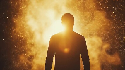 Silhouette Of A Person Standing In Golden Light Against An Abstract Background