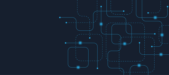 Abstract digital AI circuit board background with tech icons. Digital technology motherboard texture design. Engineering circuit board concept for poster, header, banner, website, presentation