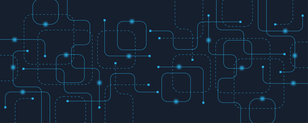 Abstract digital AI circuit board background with tech icons. Digital technology motherboard texture design. Engineering circuit board concept for poster, header, banner, website, presentation