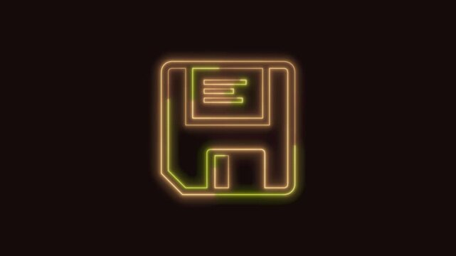 Save Icon Neon Seamless Loop 4K (Black Background) | Animated Promotional Typography for Video Editing