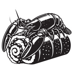Black New England Lobster Roll Silhouette Vector, High Quality Illustration on White Background