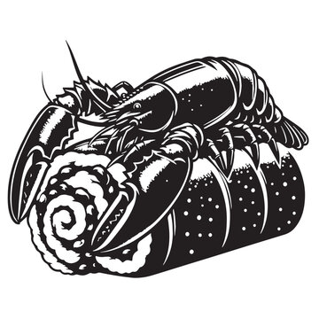 black and white lobster sushi roll clip art preview
