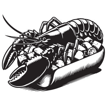 black and white lobster with food clip art preview