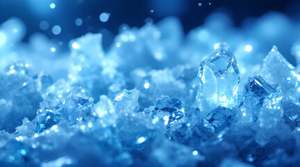 Close up of Blue Ice Crystals with Bokeh Lights Background
