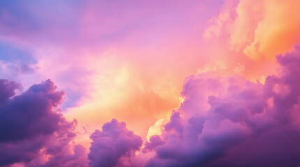 Fototapeta premium Whimsical sunset with pink, orange, and purple clouds blending into each other