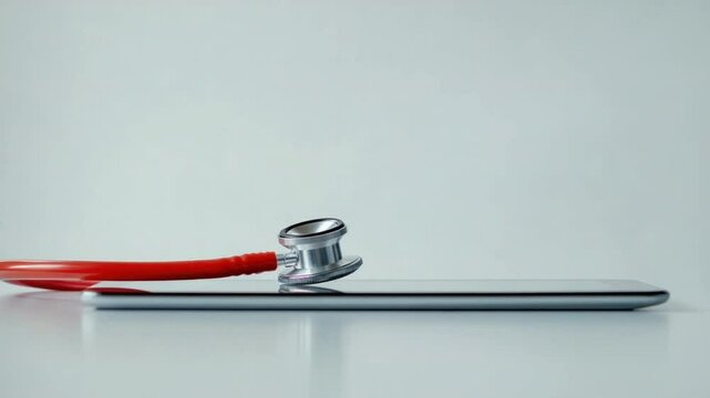 Digital Health Checkup: A stethoscope rests on top of a sleek tablet, symbolizing the intersection of healthcare and technology. This image evokes the potential of digital solutions in medicine.