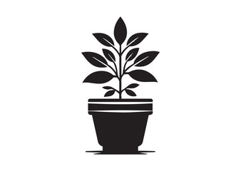 Obraz premium Potted plant Silhouette Black Vector Illustration