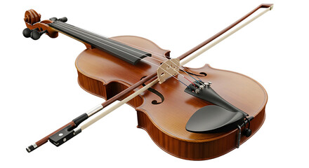 Fototapeta premium A violin and bow isolated in transparent background 