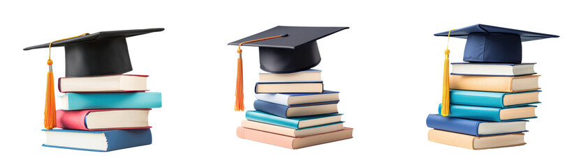 Stack of books with graduation cap