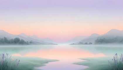 Fototapeta premium Dreamy Pastel Landscape with Ethereal Light. Serene Gradient Background in Peach, Lavender, and Mint