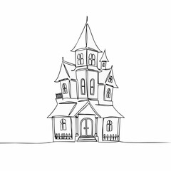 Obraz premium Haunted house, single-line drawing.