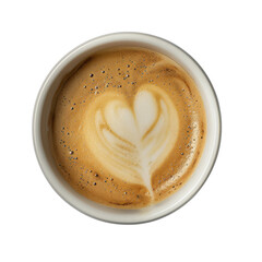 Beautifully crafted latte with heart shaped foam design, showcasing rich coffee and creamy texture, perfect for coffee lovers Transparent background or png