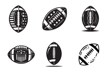 American football ball Silhouette Black Vector Illustration Set
