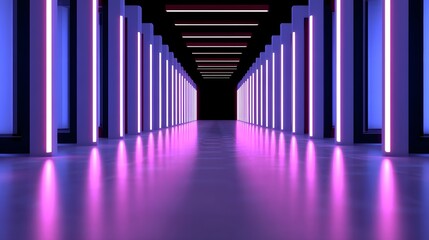 Abstract digital infrastructure corridor with neon lights