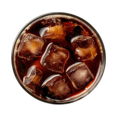 Refreshing glass of dark beverage with ice cubes, showcasing cool and inviting appearance. Perfect for hot days or gatherings Transparent background or png