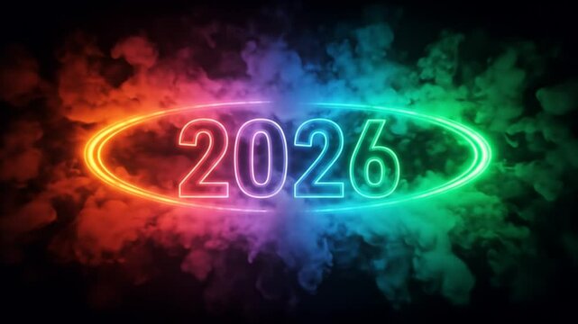 Colorful neon 2026 graphic for new year celebration