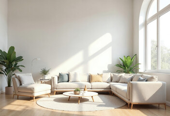 Elegant Living Room Interior with Sofa and Natural Light