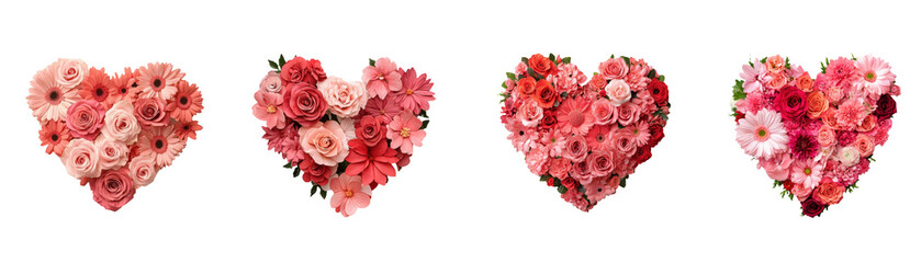 Four Floral Hearts Arranged in a Row, Perfect for Valentine's Day or a Wedding