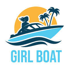 girl boat ship flat minimalist logo design