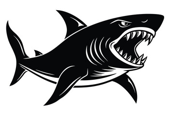 Obraz premium Angry shark Silhouette Vector illustration, Fierce shark simple icon flat design.