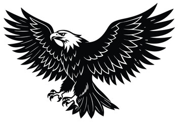Obraz premium Flying bald eagle silhouette vector icon flat design patriotic symbol of freedom illustration.