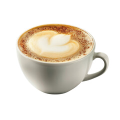 Fototapeta premium Creamy latte in white cup, showcasing beautiful heart shaped foam design on top, evokes warmth and comfort Transparent background or png
