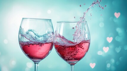 Two glasses of ros&eacute; wine splashing.