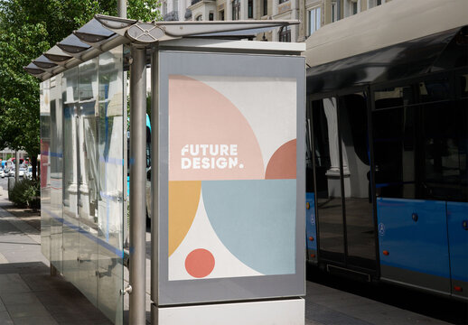 Ad Space Available at Madrid Bus Stop. PSD mockup template ready for your logo design