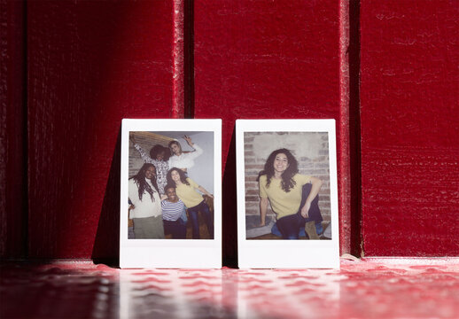 Two Simple Polaroids Against a Rustic Backdrop