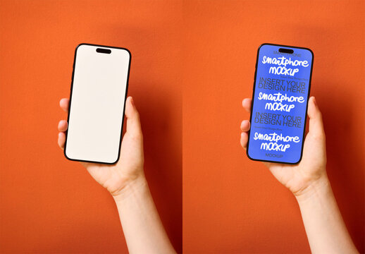 Mockup Smartphone Held Against Orange Backdrop