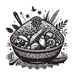 Black Paella Silhouette Vector, High Quality Illustration on White Background