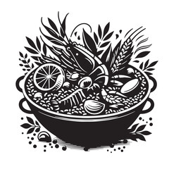 Black Paella Silhouette Vector, High Quality Illustration on White Background