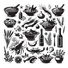 Black Paella Silhouette Vector, High Quality Illustration on White Background