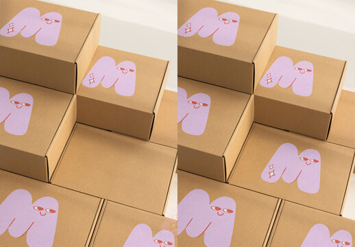 Stacked Cardboard Delivery Boxes. PSD mockup template ready for your logo design