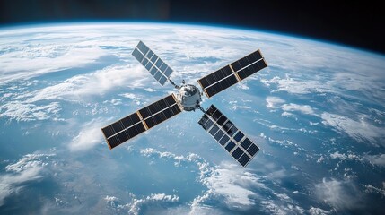 A satellite network orbiting Earth, linking IoT-enabled smart devices globally 