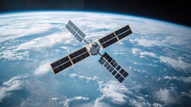 A satellite network orbiting Earth, linking IoT-enabled smart devices globally 