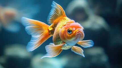 Close-Up of Oranda Goldfish in Aquarium Tank