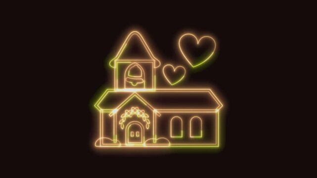 Wedding Icon Neon Seamless Loop 4K (Black Background) | Animated Promotional Typography for Video Editing