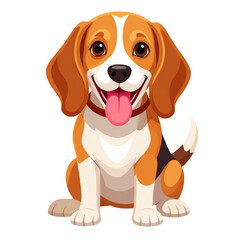 Cute beagle puppy sitting, an adorable purebred studio portrait of a young doggy with brown and white fur, isolated on a white background, looking at the camera