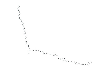 A flock of birds flying in a line across a white background