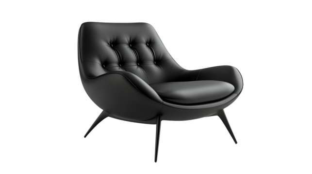 Modern black lounge chair isolated on transparent background