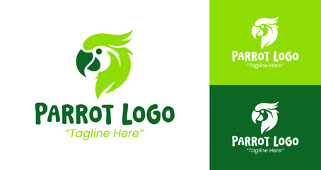 Creative Parrot Logo Design in Green and White for Branding and Business