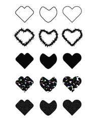 A set of hearts with Various Heart Shape Styles in a Grid