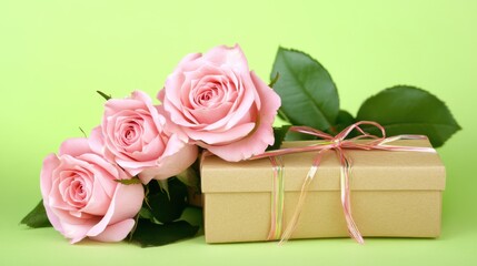 Pink Roses and a Gift Box.