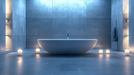 3D render of a minimalistic bathroom with sleek finishes and functional design elements