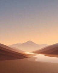 Obraz premium Scenic landscape features mountains and river. Serene vista, calm nature, outdoors, background.