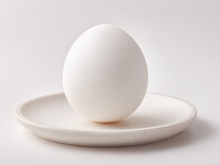 Egg stands tall on a ceramic plate. Breakfast ingredient, food art, balanced diet, healthy eating, nutritious food, clean eating.