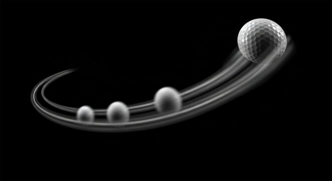 飛んでいるゴルフボールと残像エフェクトFlying golf ball with afterimage effect